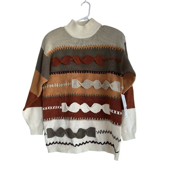 VTG NWT Santoria Womens Sweater Sz M Muted Fall Colors Textured Autumn Mock Neck - Picture 1 of 7